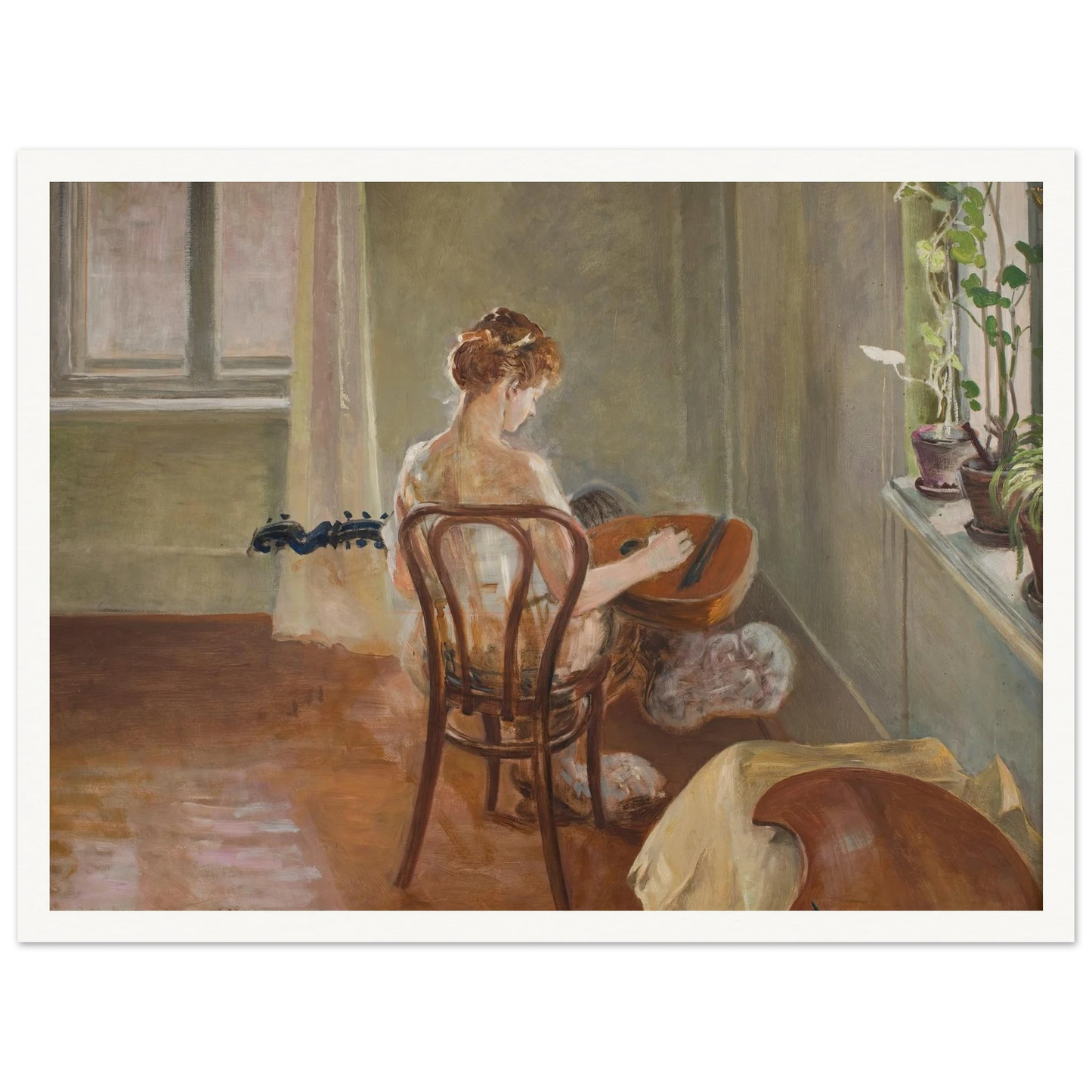 Interior with the Chimera Playing the Guitar (1908) Art Print | Jacek Malczewski - Framed Poster - 30x40 cm / 12x16″ - Black frame