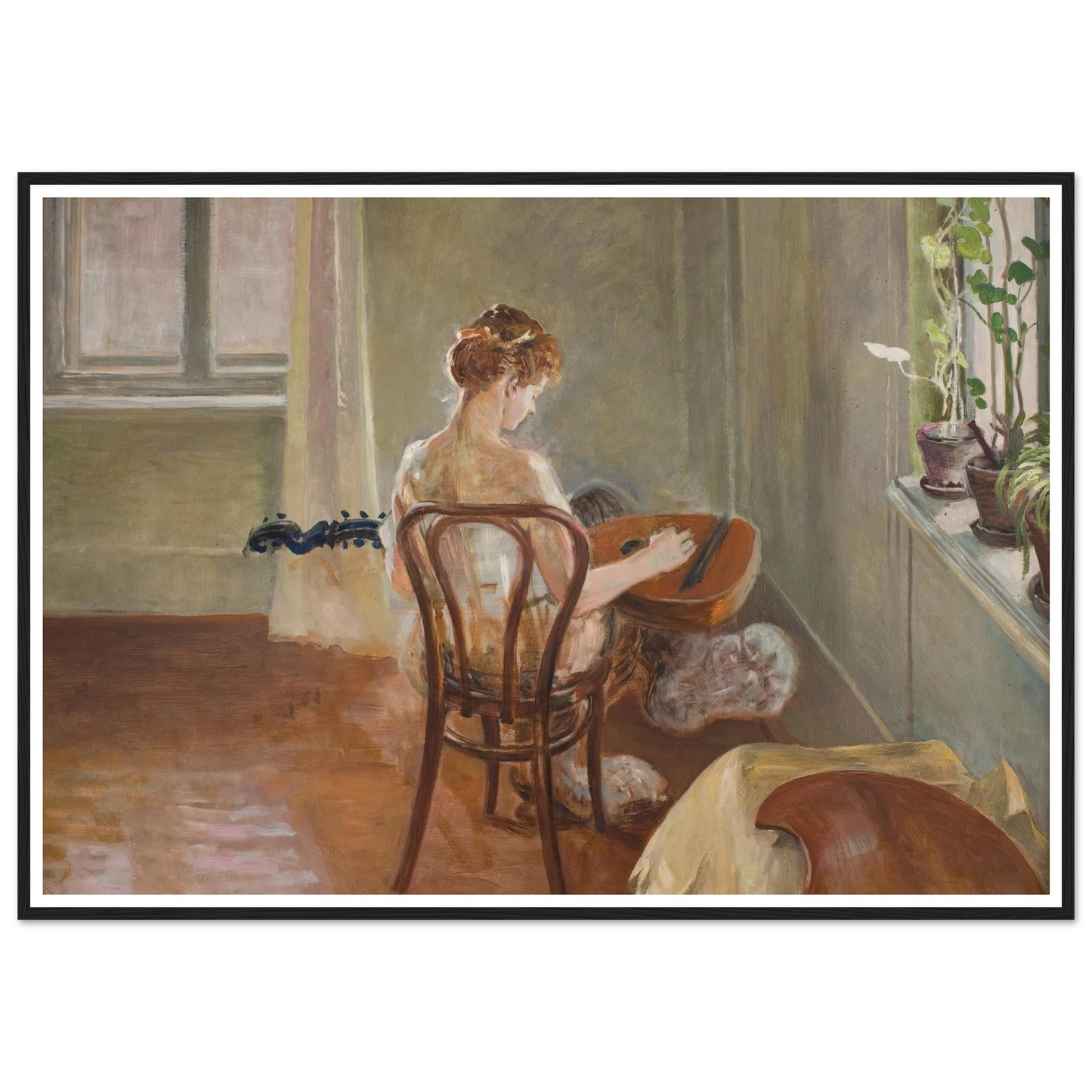 Interior with the Chimera Playing the Guitar (1908) Art Print | Jacek Malczewski - Framed Poster - 30x40 cm / 12x16″ - Black frame