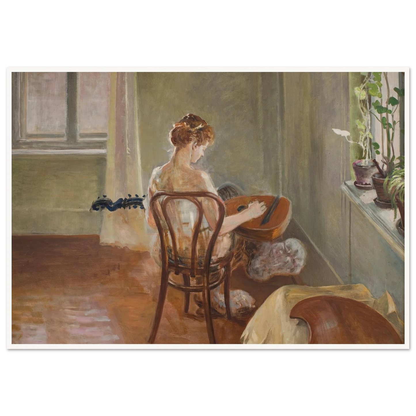 Interior with the Chimera Playing the Guitar (1908) Art Print | Jacek Malczewski - Framed Poster - 30x40 cm / 12x16″ - Black frame