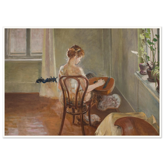Interior with the Chimera Playing the Guitar (1908) Art Print | Jacek Malczewski - Framed Poster - 30x40 cm / 12x16″ - Black frame