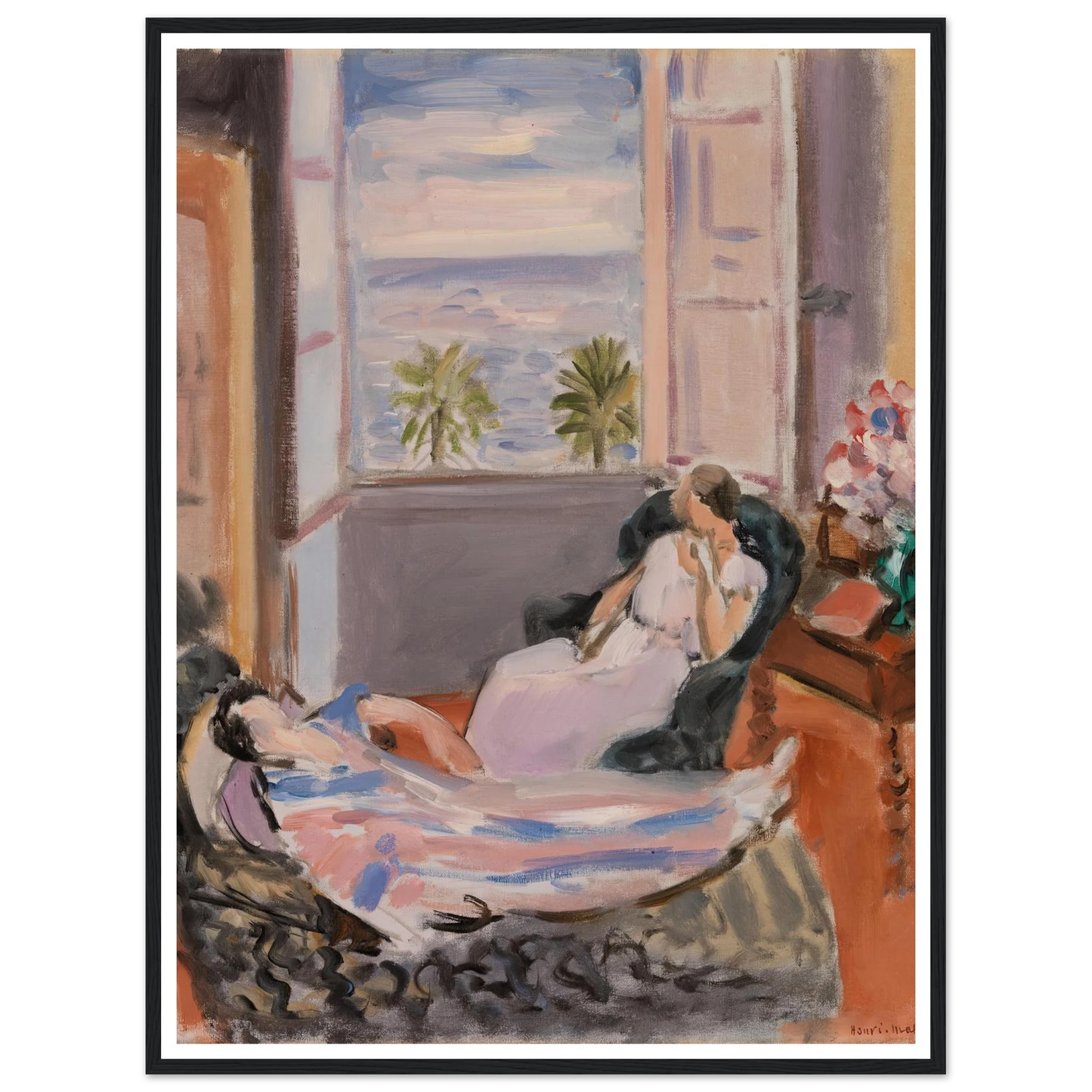 Interior with Two Figures, Open Window (1922) Art Print | Henri Matisse - Framed Poster - 30x40 cm / 12x16″ - Black frame