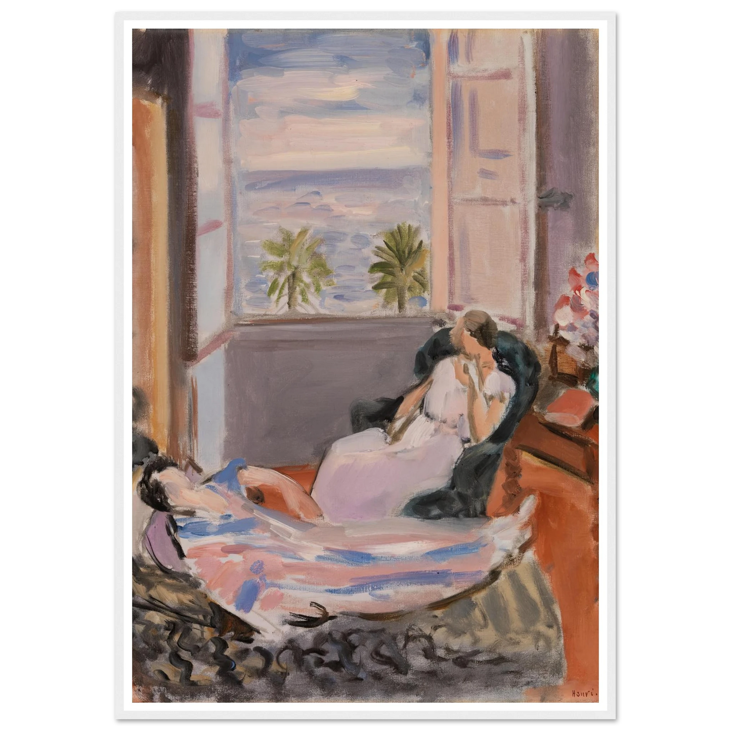 Interior with Two Figures, Open Window (1922) Art Print | Henri Matisse - Framed Poster - 30x40 cm / 12x16″ - Black frame