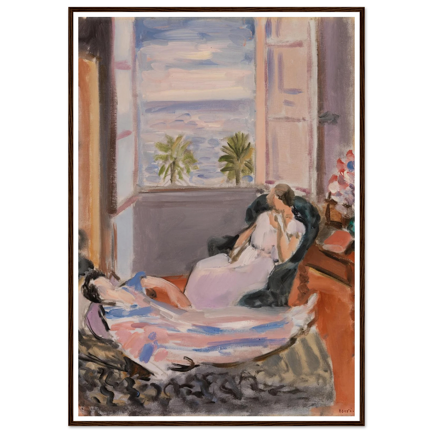 Interior with Two Figures, Open Window (1922) Art Print | Henri Matisse - Framed Poster - 30x40 cm / 12x16″ - Black frame