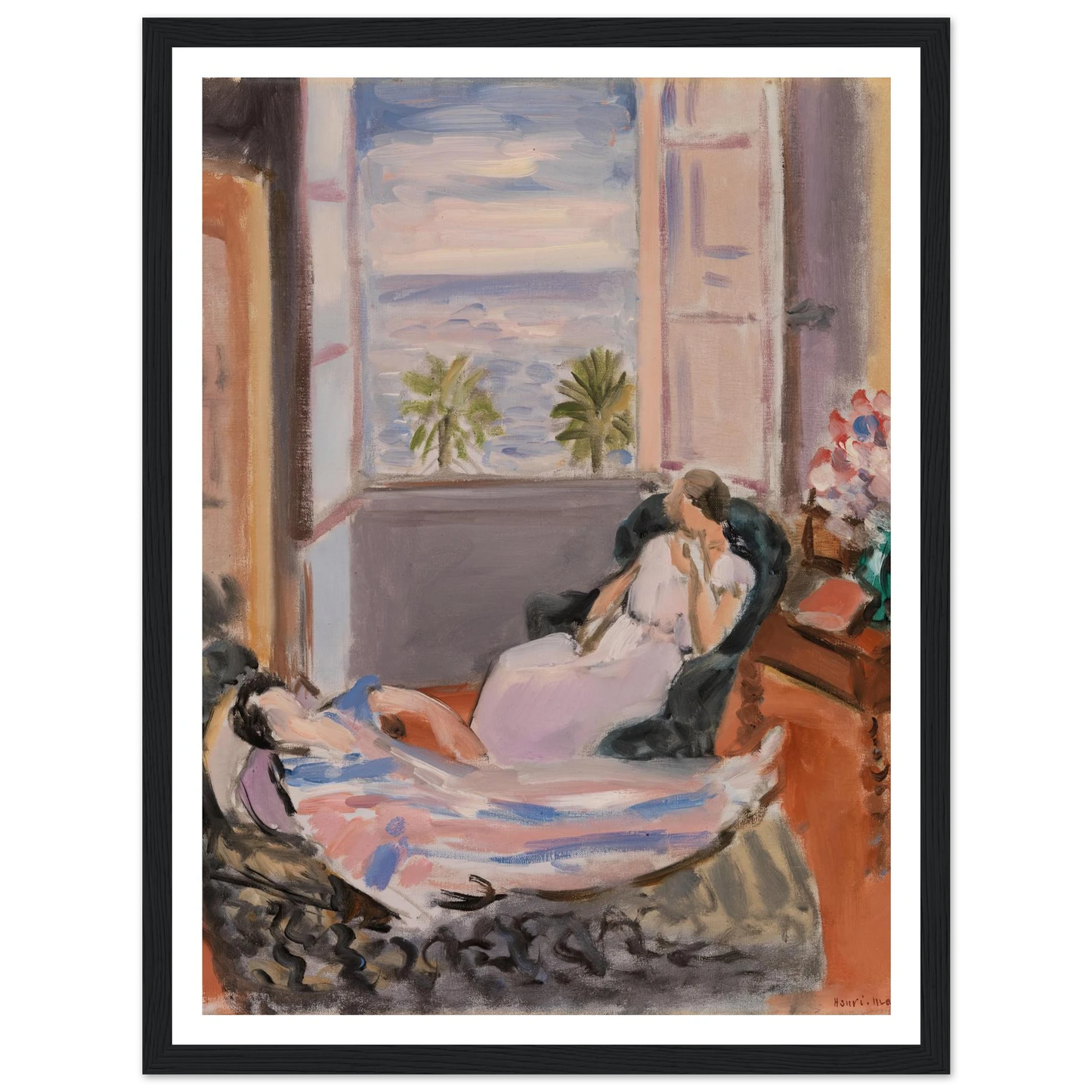 Interior with Two Figures, Open Window (1922) Art Print | Henri Matisse - Framed Poster - 30x40 cm / 12x16″ - Black frame