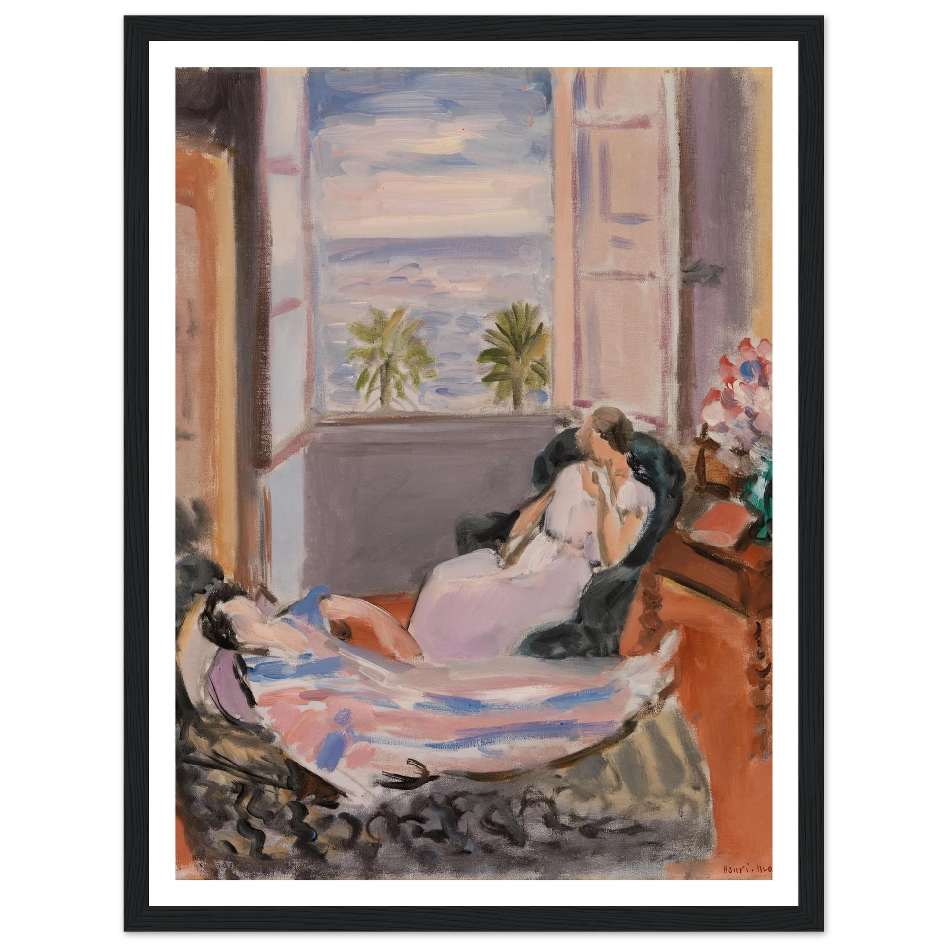 Interior with Two Figures, Open Window (1922) Art Print | Henri Matisse - Framed Poster - 30x40 cm / 12x16″ - Black frame