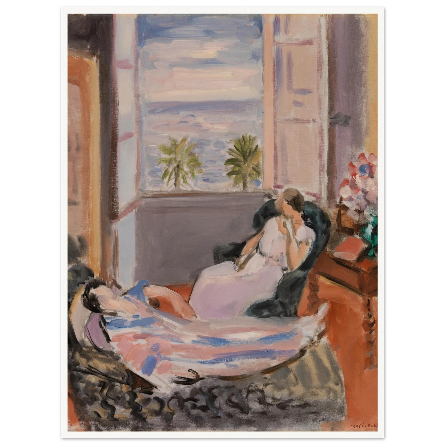 Interior with Two Figures, Open Window (1922) Art Print | Henri Matisse - Framed Poster - 30x40 cm / 12x16″ - Black frame
