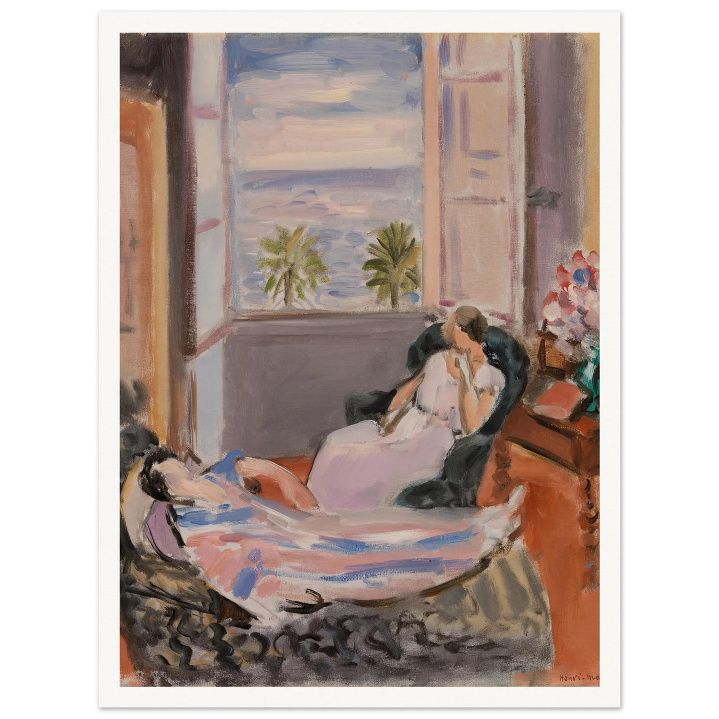 Interior with Two Figures, Open Window (1922) Art Print | Henri Matisse - Framed Poster - 30x40 cm / 12x16″ - Black frame