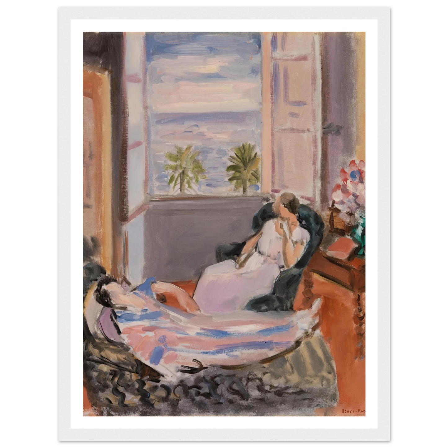 Interior with Two Figures, Open Window (1922) Art Print | Henri Matisse - Framed Poster - 30x40 cm / 12x16″ - Black frame