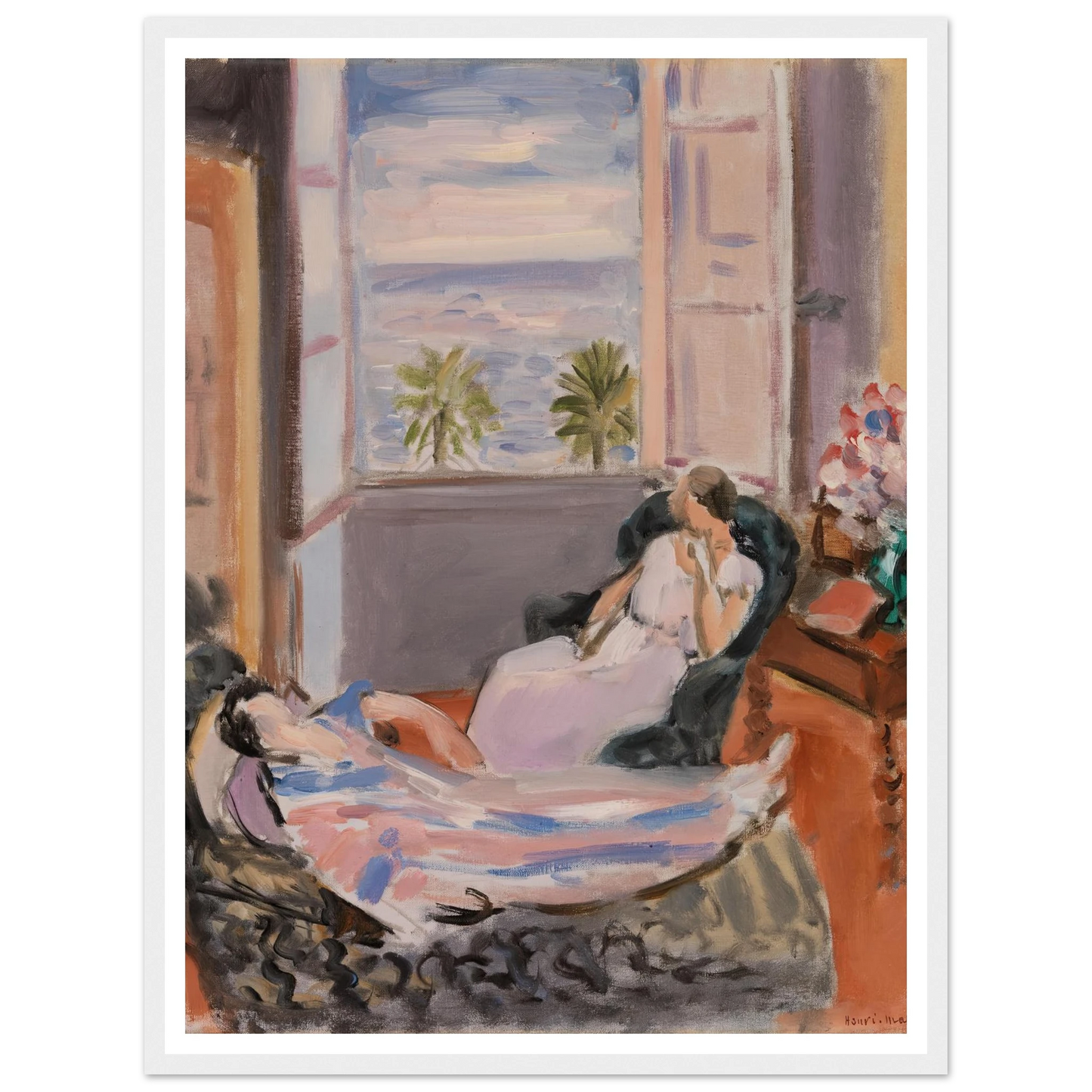 Interior with Two Figures, Open Window (1922) Art Print | Henri Matisse - Framed Poster - 30x40 cm / 12x16″ - Black frame