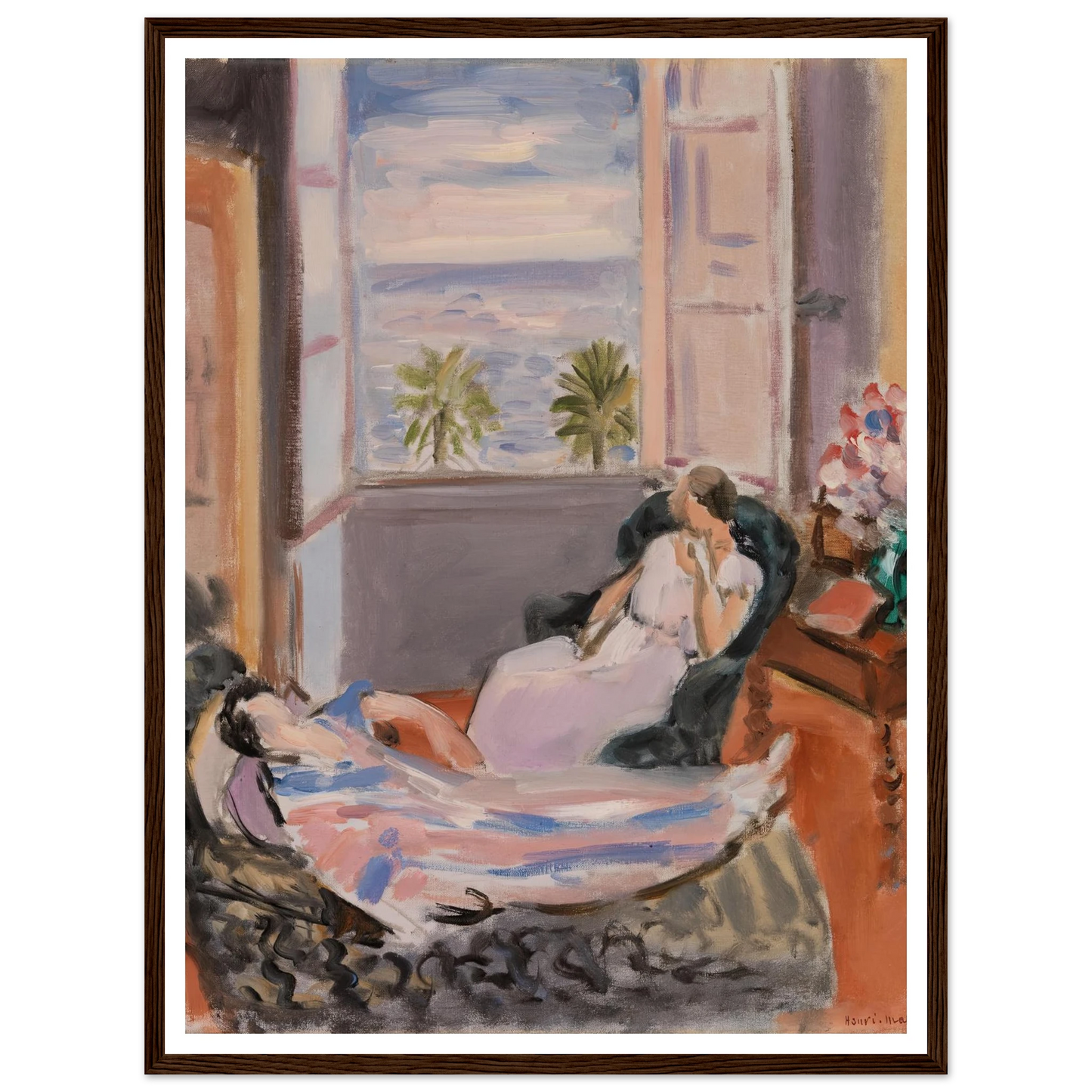 Interior with Two Figures, Open Window (1922) Art Print | Henri Matisse - Framed Poster - 30x40 cm / 12x16″ - Black frame