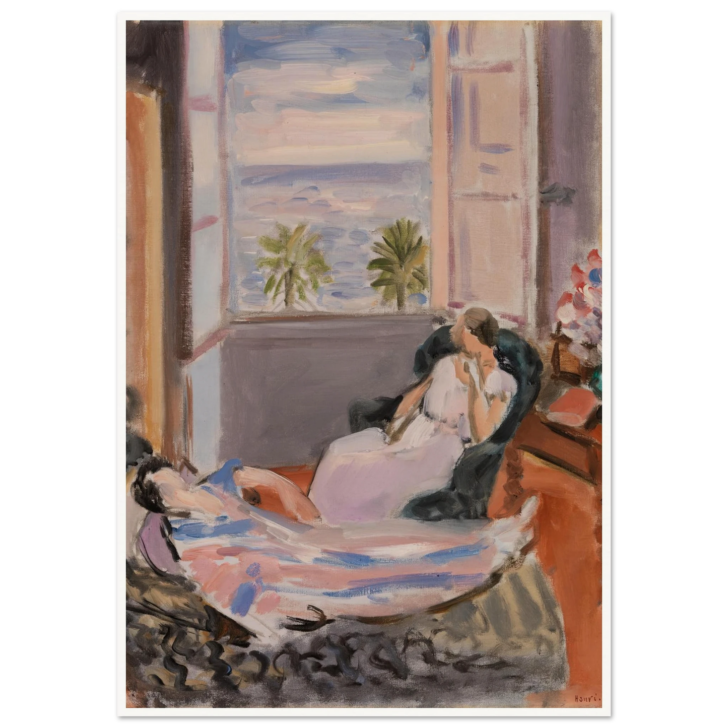 Interior with Two Figures, Open Window (1922) Art Print | Henri Matisse - Framed Poster - 30x40 cm / 12x16″ - Black frame