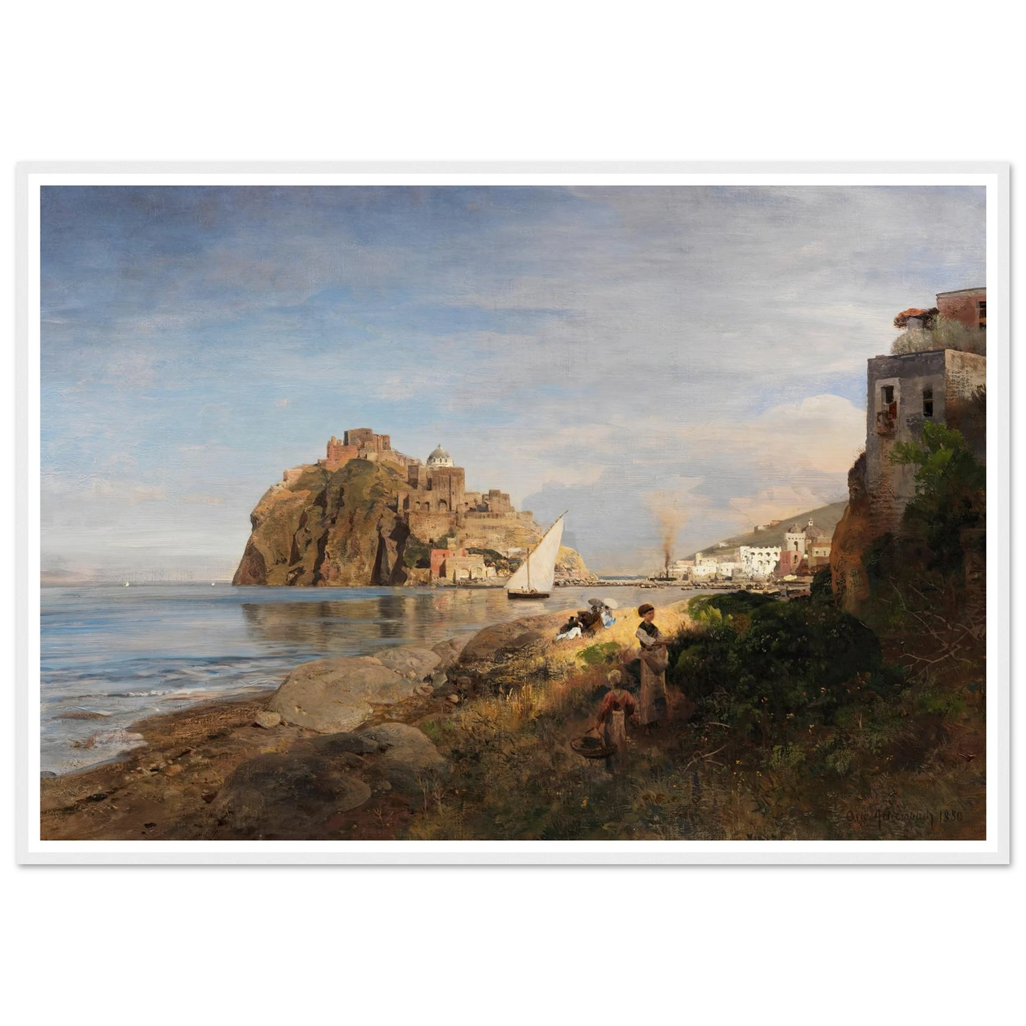 Ischia mit Blick auf das Castello Aragonese (1880) Art Print | Oswald Achenbach - Framed Poster - 30x40 cm / 12x16″ - Black frame