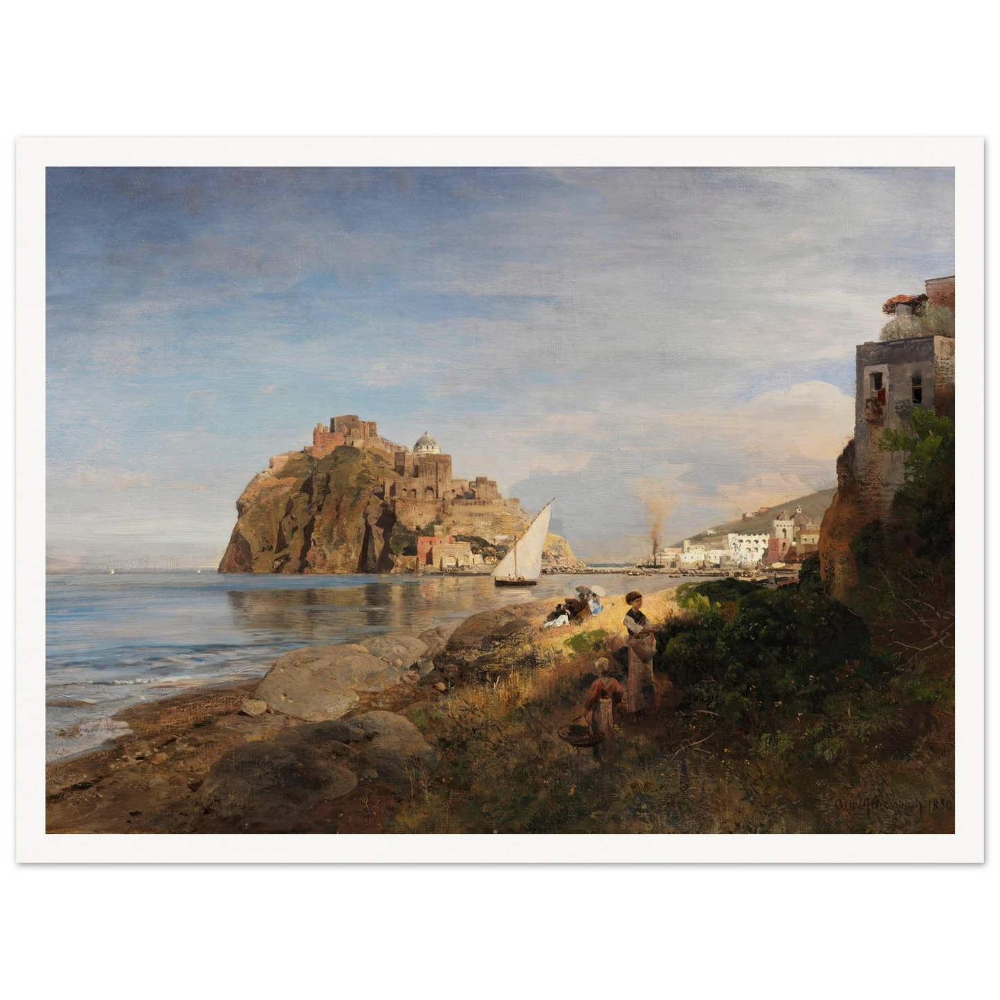 Ischia mit Blick auf das Castello Aragonese (1880) Art Print | Oswald Achenbach - Framed Poster - 30x40 cm / 12x16″ - Black frame