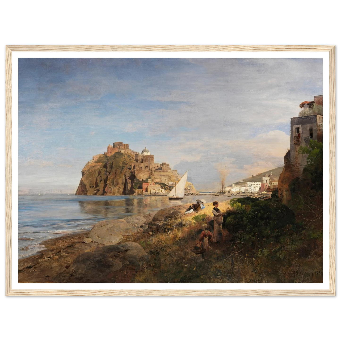 Ischia mit Blick auf das Castello Aragonese (1880) Art Print | Oswald Achenbach - Framed Poster - 30x40 cm / 12x16″ - Black frame