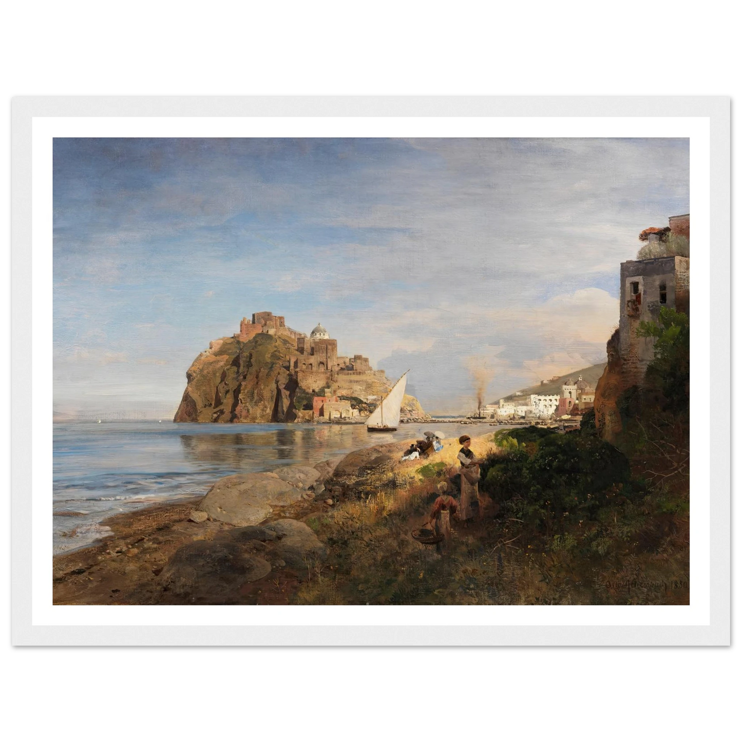 Ischia mit Blick auf das Castello Aragonese (1880) Art Print | Oswald Achenbach - Framed Poster - 30x40 cm / 12x16″ - Black frame