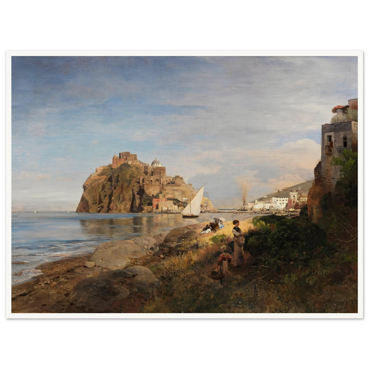 Ischia mit Blick auf das Castello Aragonese (1880) Art Print | Oswald Achenbach - Framed Poster - 30x40 cm / 12x16″ - Black frame