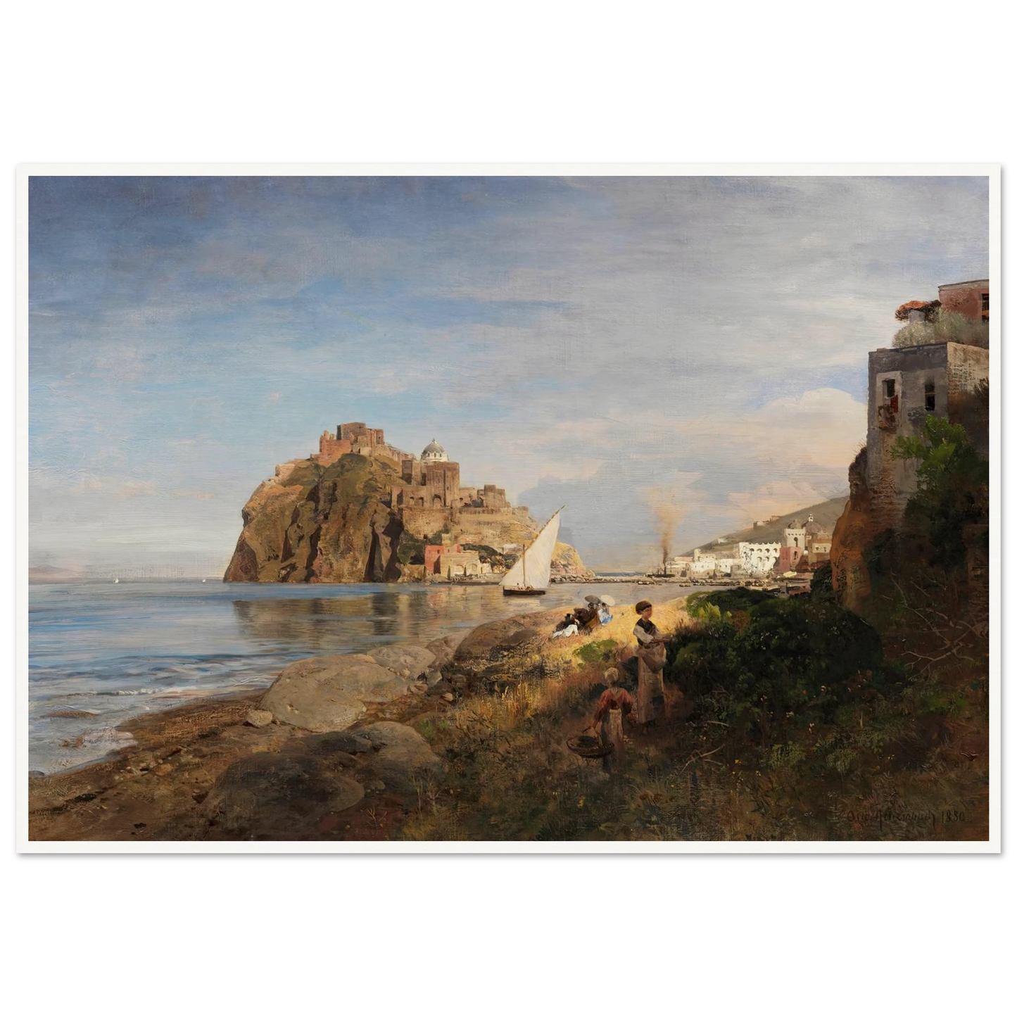 Ischia mit Blick auf das Castello Aragonese (1880) Art Print | Oswald Achenbach - Framed Poster - 30x40 cm / 12x16″ - Black frame