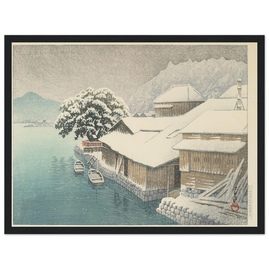 Ishinomaki no bosetsu (Evening Snow at Ishinomaki) (1935) Art Print | Kawase Hasui - Framed Poster - 30x40 cm / 12x16″ - Black frame