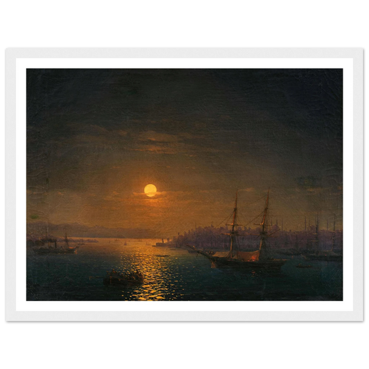 Istanbul; The Golden Horn in the moonlight (1868) Art Print | Ivan Konstantinovich Aivazovsky - Framed Poster - 30x40 cm / 12x16″ - Black frame