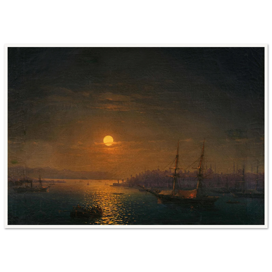 Istanbul; The Golden Horn in the moonlight (1868) Art Print | Ivan Konstantinovich Aivazovsky - Framed Poster - 30x40 cm / 12x16″ - Black frame
