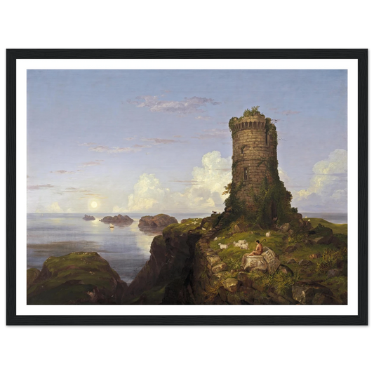 Italian Coast Scene with Ruined Tower (1838) Art Print | Thomas Cole - Framed Poster - 30x40 cm / 12x16″ - Black frame