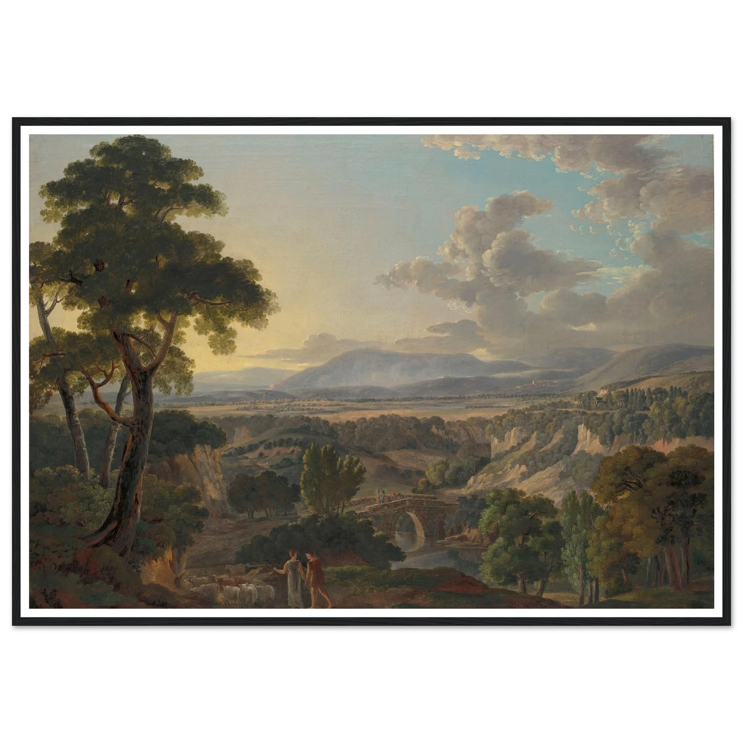 Italian Landscape with Shepherds Art Print | Peter Birmann - Framed Poster - 30x40 cm / 12x16″ - Black frame