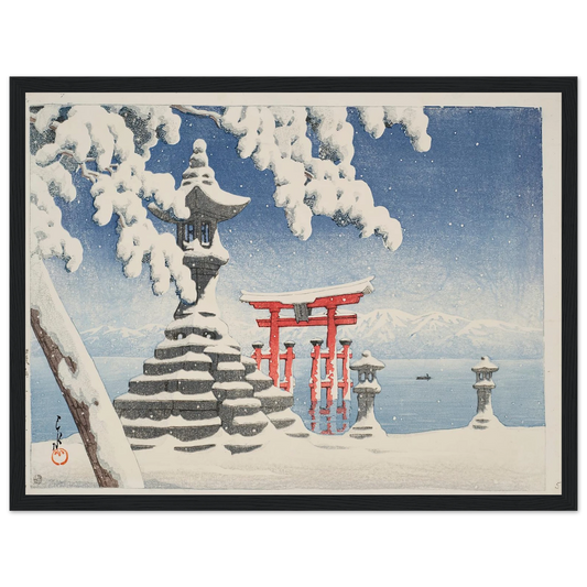 Itsukushima no yuki (Snow at Itsukushima) (1932) Art Print | Kawase Hasui - Framed Poster - 30x40 cm / 12x16″ - Black frame