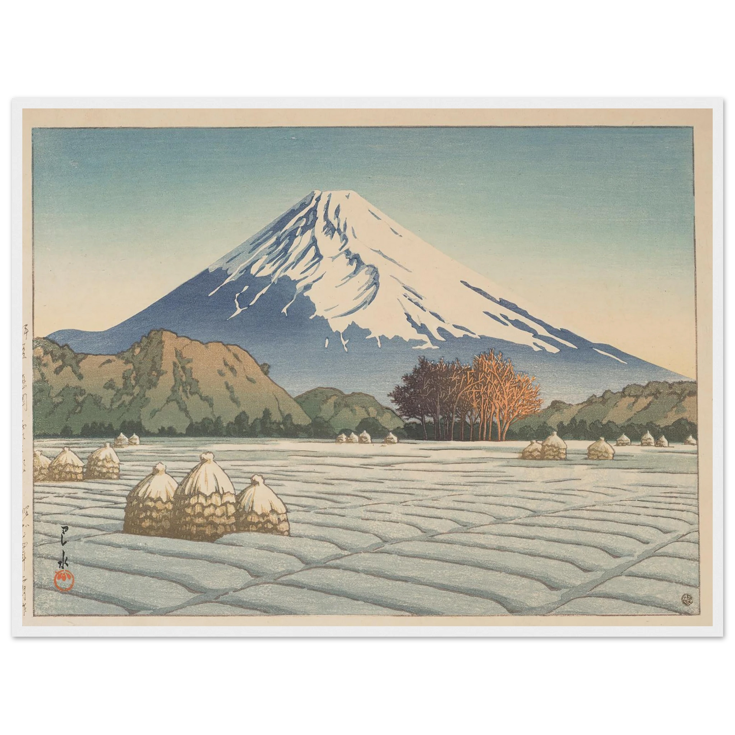 Izu Nagaoka shimo no asa (Frosty morning in Nagaoka, Izu) (1939) Art Print | Kawase Hasui - Framed Poster - 30x40 cm / 12x16″ - Black frame