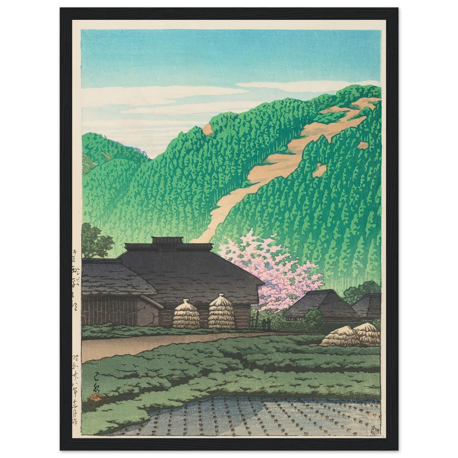 Izu Nishibira no asa (Morning in Nishibira, Izu) (1953) Art Print | Kawase Hasui - Framed Poster - 30x40 cm / 12x16″ - Black frame