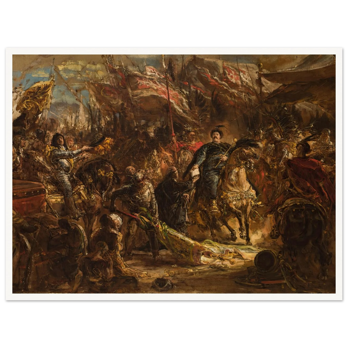 Jan III Sobieski Hands Canon Denhoff a Letter to the Pope with the Message of the Victory over the Turks at Vienna in 1683 (1880) Art Print | Jan Matejko - Framed Poster - 30x40 cm / 12x16″ - Black frame