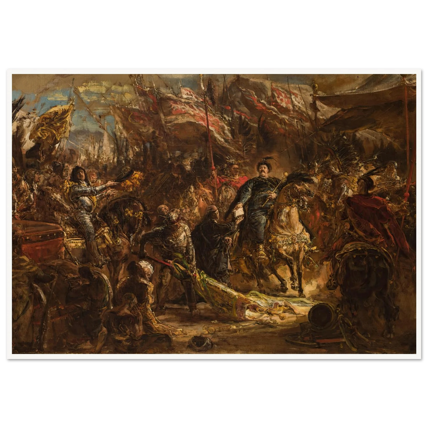 Jan III Sobieski Hands Canon Denhoff a Letter to the Pope with the Message of the Victory over the Turks at Vienna in 1683 (1880) Art Print | Jan Matejko - Framed Poster - 30x40 cm / 12x16″ - Black frame