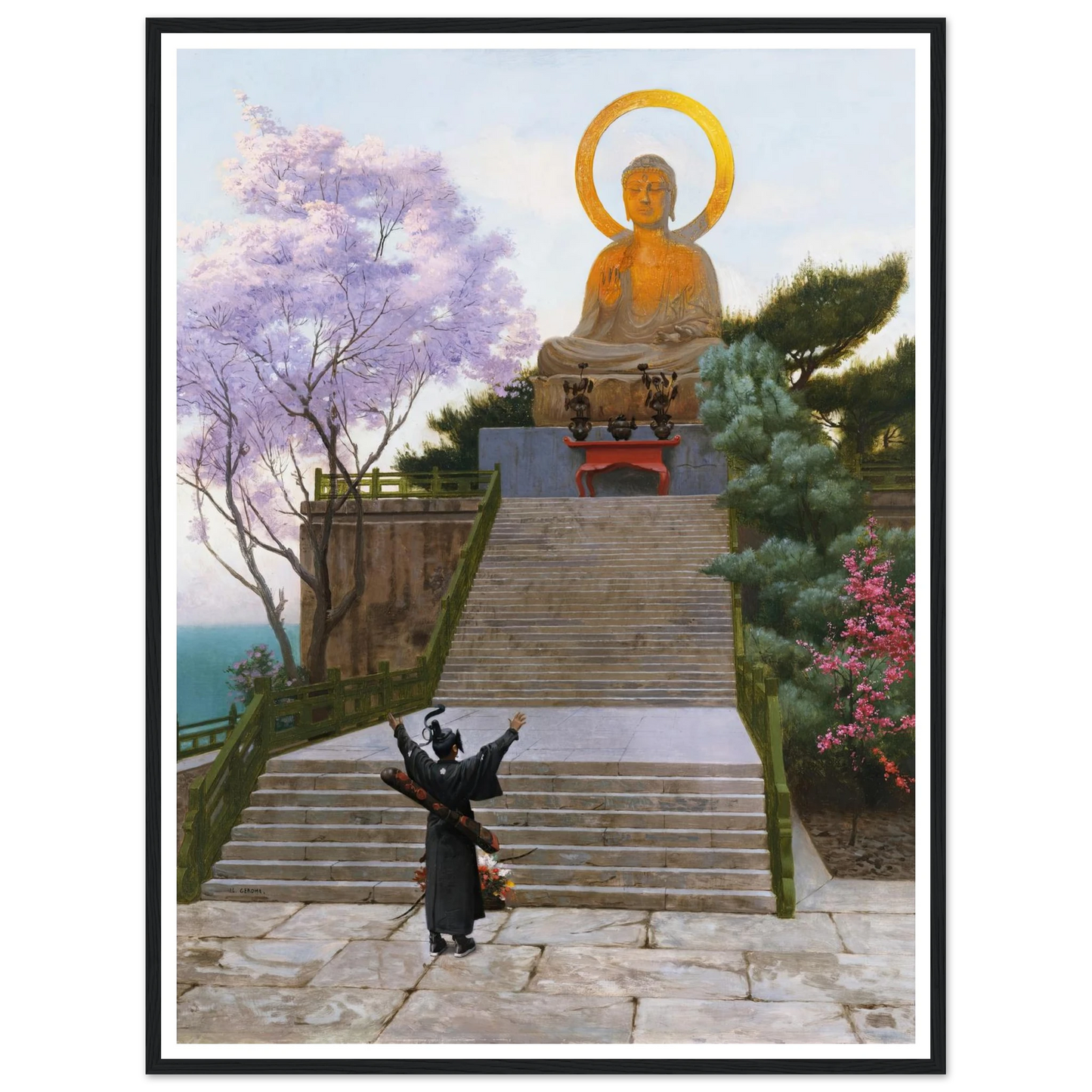Japanese Emploring A Deity Art Print | Jean Leon Gerome - Framed Poster - 30x40 cm / 12x16″ - Black frame