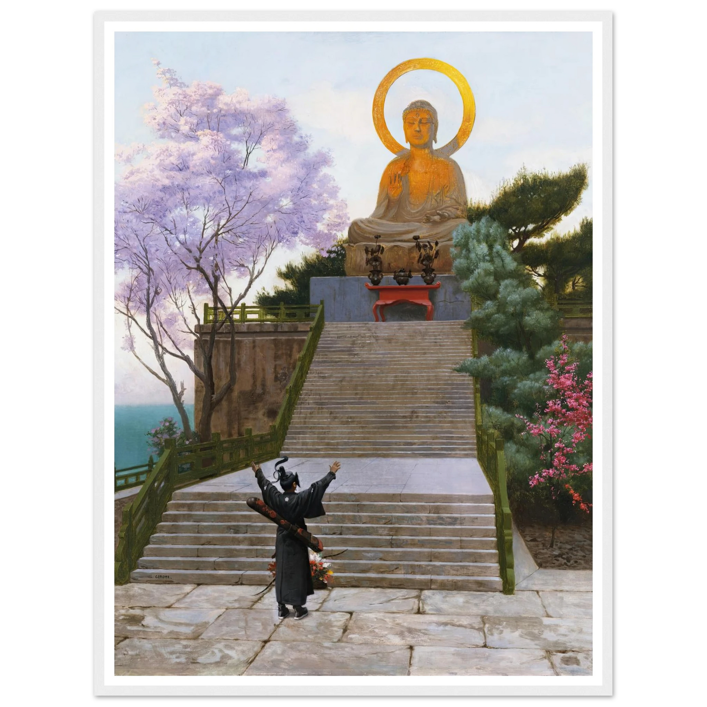 Japanese Emploring A Deity Art Print | Jean Leon Gerome - Framed Poster - 30x40 cm / 12x16″ - Black frame