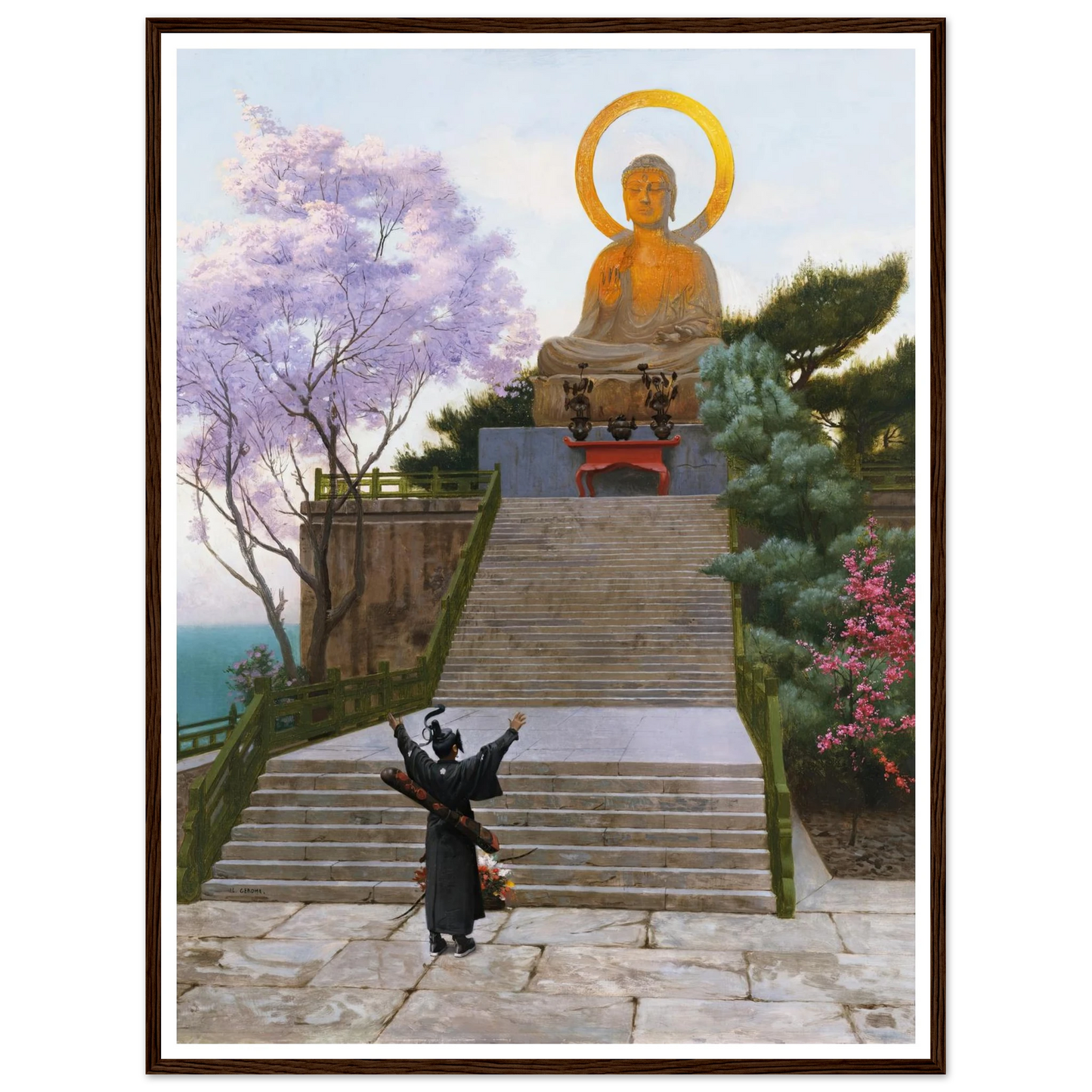 Japanese Emploring A Deity Art Print | Jean Leon Gerome - Framed Poster - 30x40 cm / 12x16″ - Black frame
