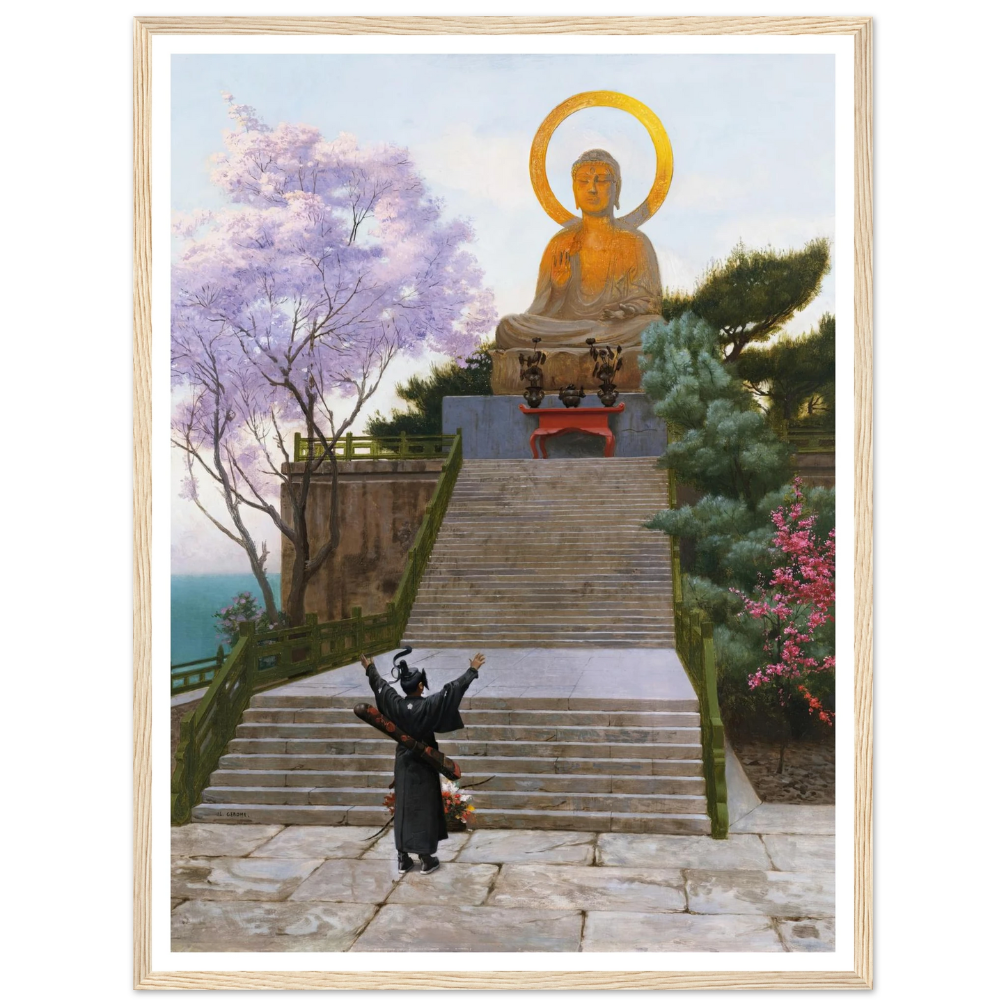 Japanese Emploring A Deity Art Print | Jean Leon Gerome - Framed Poster - 30x40 cm / 12x16″ - Black frame