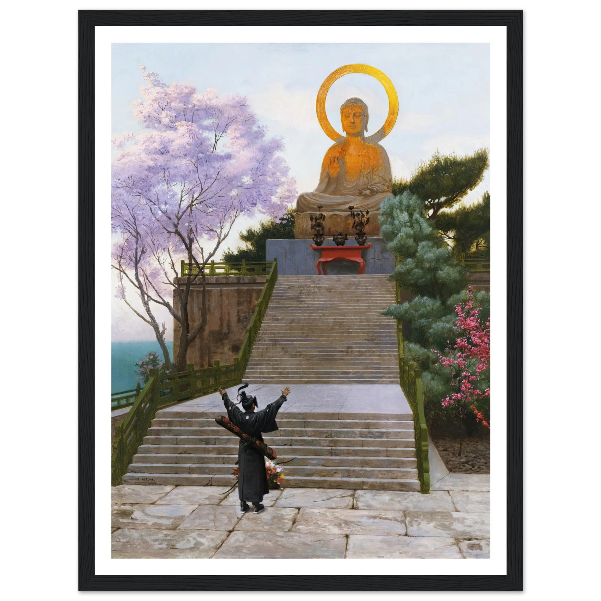 Japanese Emploring A Deity Art Print | Jean Leon Gerome - Framed Poster - 30x40 cm / 12x16″ - Black frame