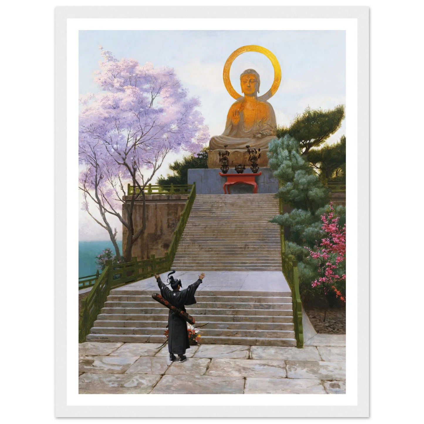 Japanese Emploring A Deity Art Print | Jean Leon Gerome - Framed Poster - 30x40 cm / 12x16″ - Black frame