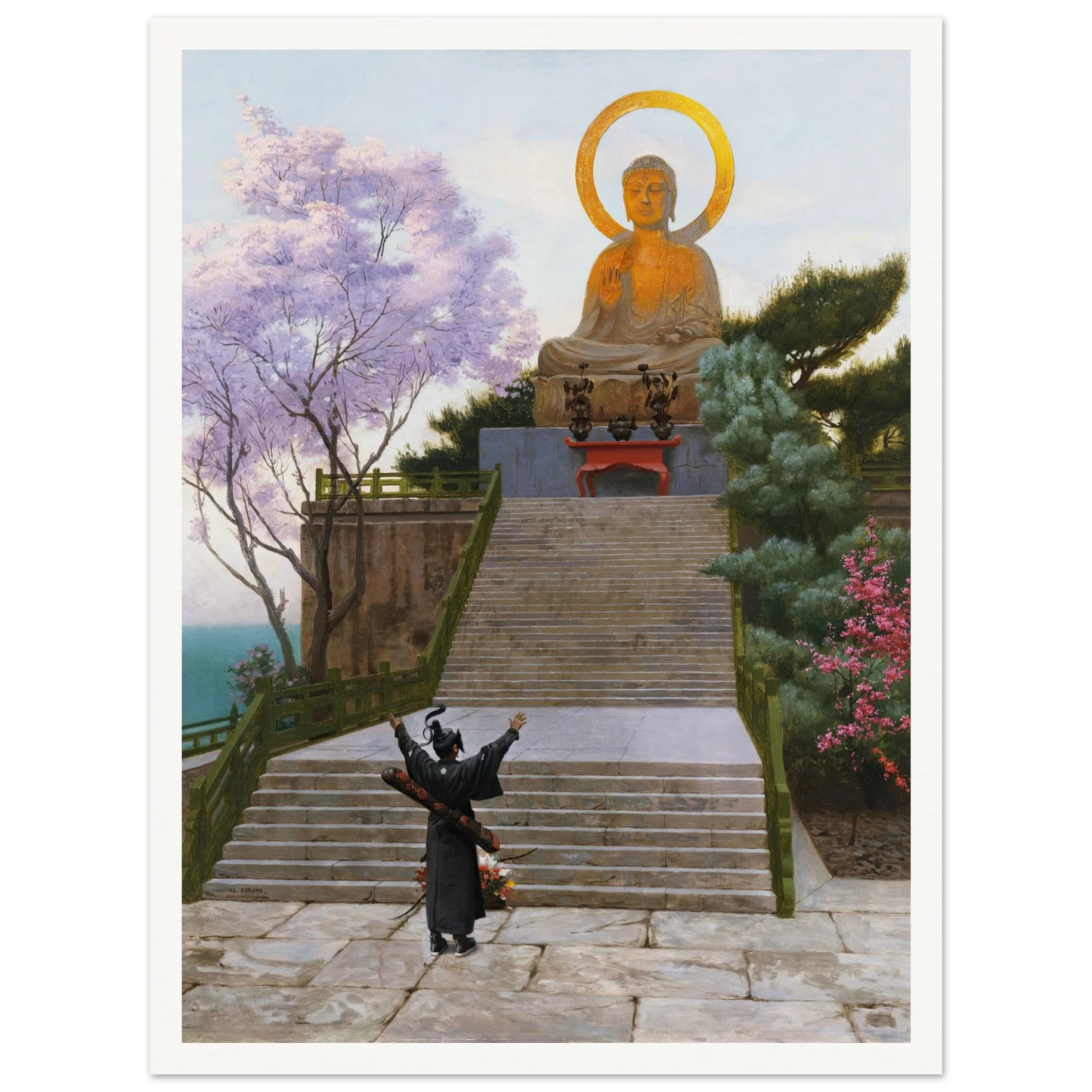 Japanese Emploring A Deity Art Print | Jean Leon Gerome - Framed Poster - 30x40 cm / 12x16″ - Black frame