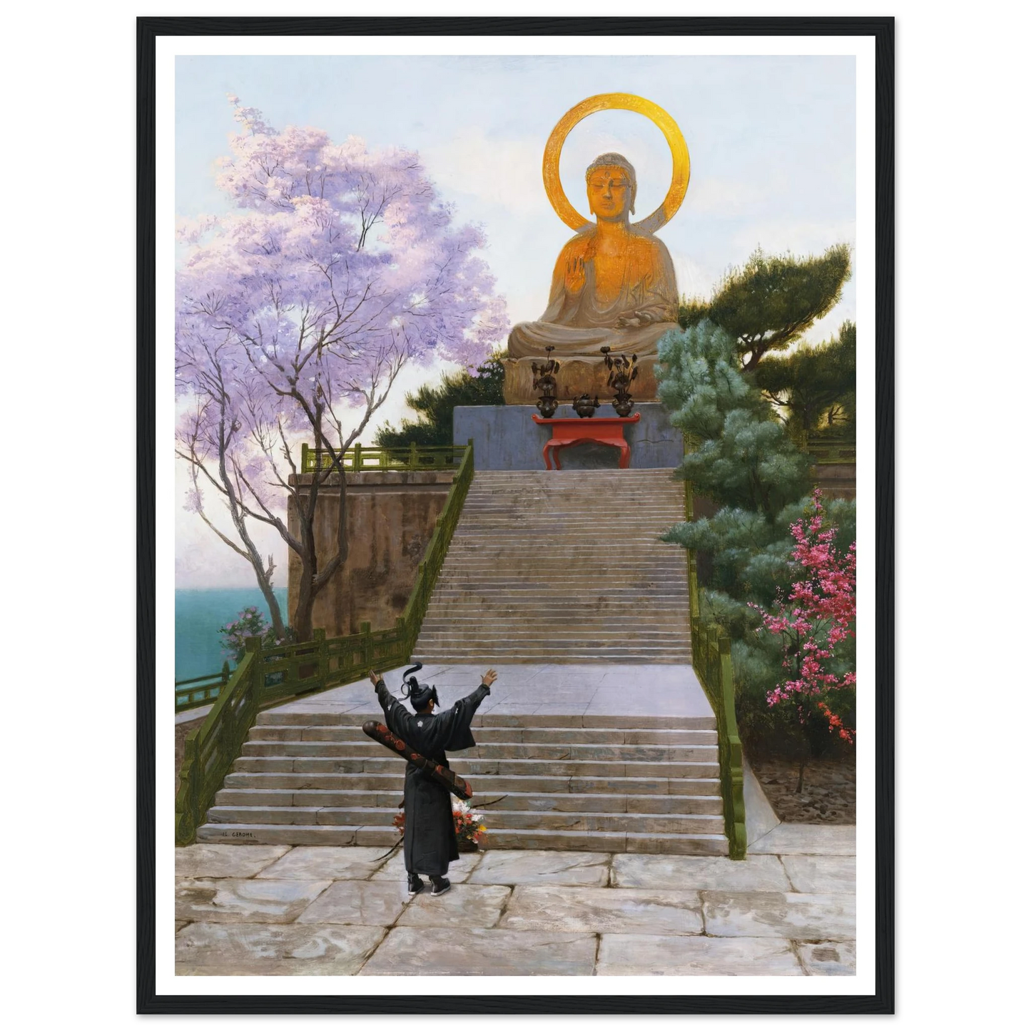 Japanese Emploring A Deity Art Print | Jean Leon Gerome - Framed Poster - 30x40 cm / 12x16″ - Black frame