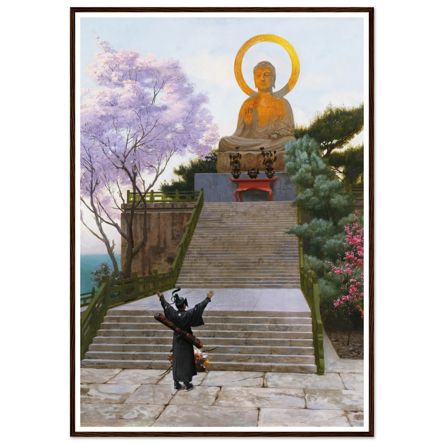 Japanese Emploring A Deity Art Print | Jean Leon Gerome - Framed Poster - 30x40 cm / 12x16″ - Black frame