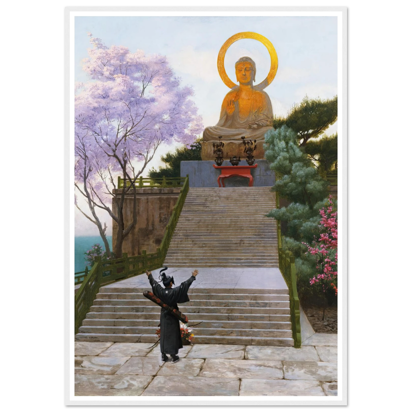 Japanese Emploring A Deity Art Print | Jean Leon Gerome - Framed Poster - 30x40 cm / 12x16″ - Black frame