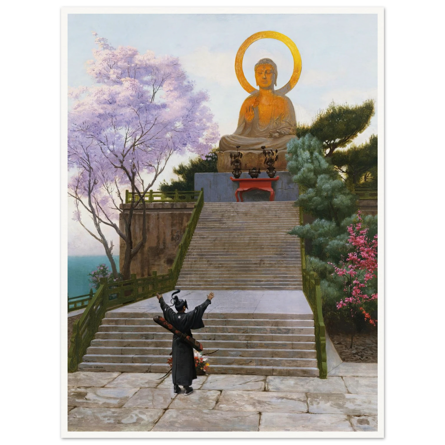 Japanese Emploring A Deity Art Print | Jean Leon Gerome - Framed Poster - 30x40 cm / 12x16″ - Black frame