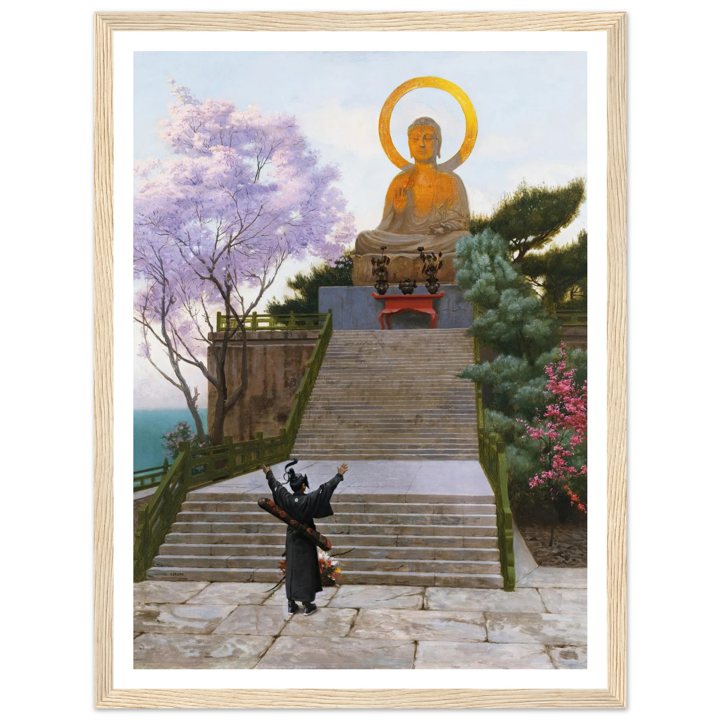 Japanese Emploring A Deity Art Print | Jean Leon Gerome - Framed Poster - 30x40 cm / 12x16″ - Black frame