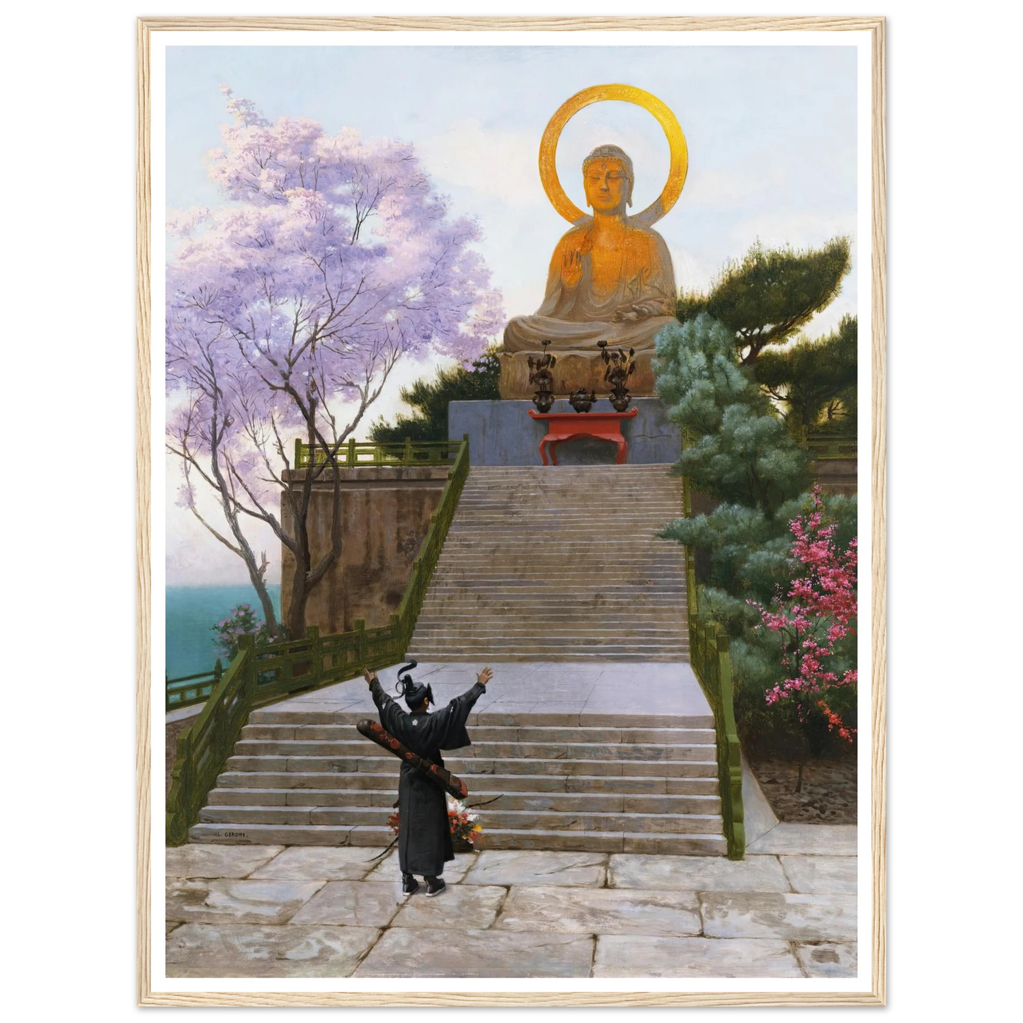 Japanese Emploring A Deity Art Print | Jean Leon Gerome - Framed Poster - 30x40 cm / 12x16″ - Black frame