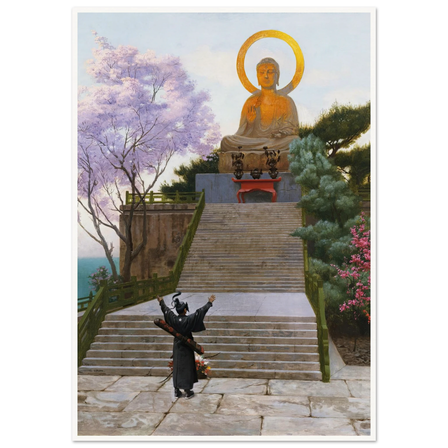 Japanese Emploring A Deity Art Print | Jean Leon Gerome - Framed Poster - 30x40 cm / 12x16″ - Black frame