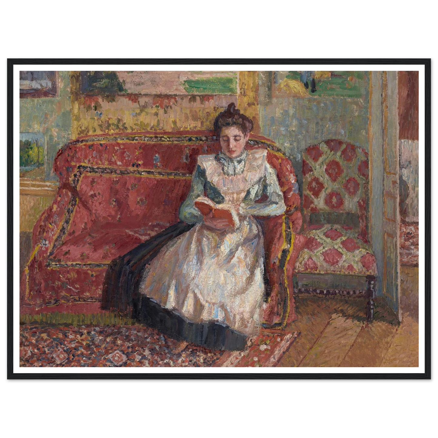Jeanne Pissarro dite Cocotte, lisant (1899) Art Print | Camille Pissarro - Framed Poster - 30x40 cm / 12x16″ - Black frame