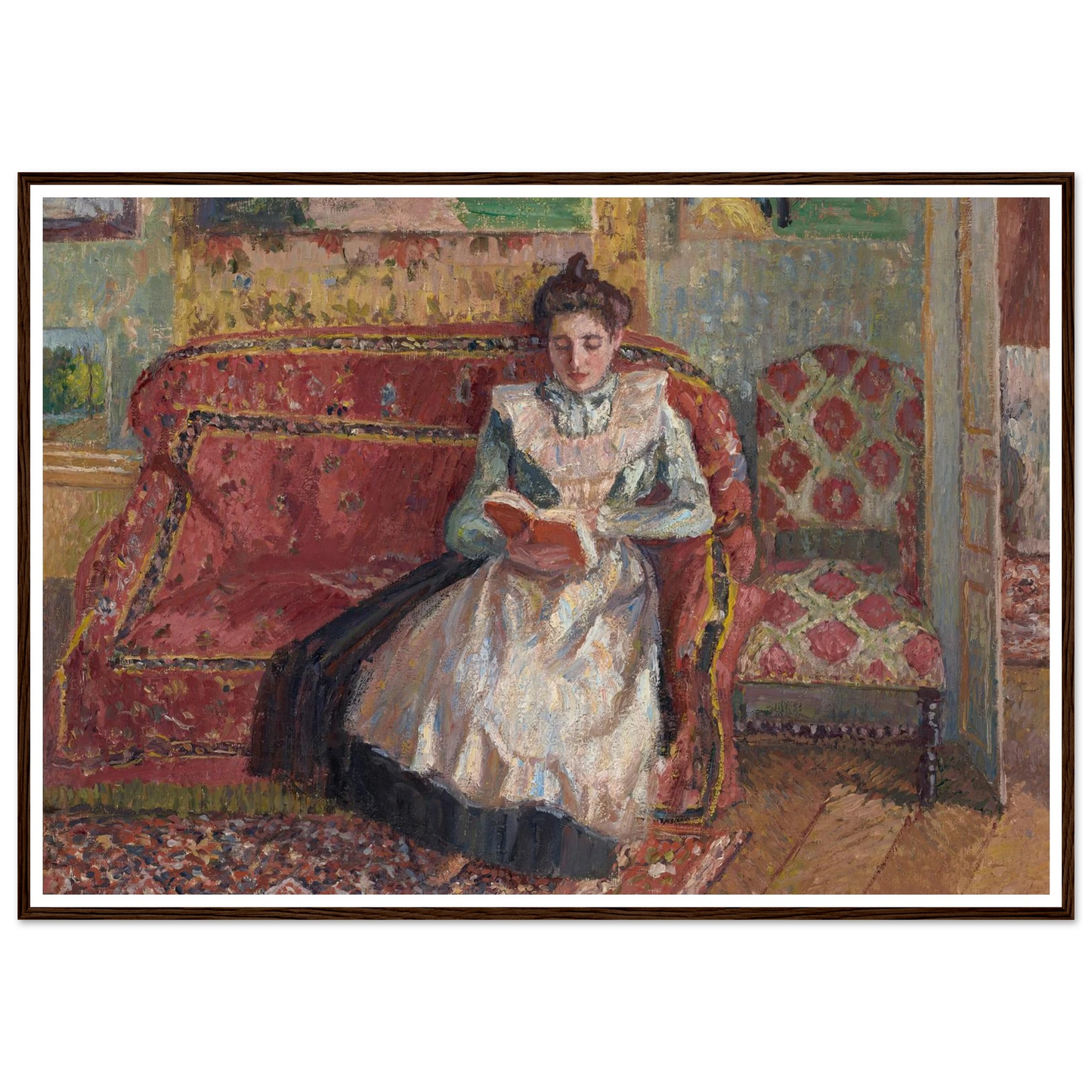 Jeanne Pissarro dite Cocotte, lisant (1899) Art Print | Camille Pissarro - Framed Poster - 30x40 cm / 12x16″ - Black frame