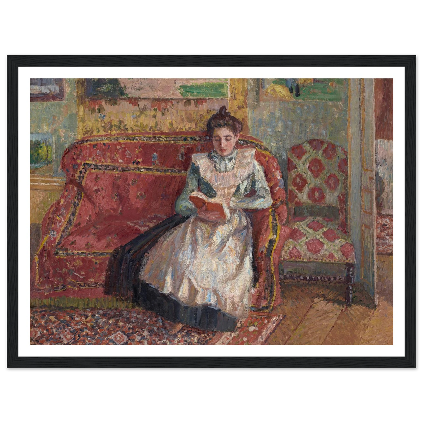 Jeanne Pissarro dite Cocotte, lisant (1899) Art Print | Camille Pissarro - Framed Poster - 30x40 cm / 12x16″ - Black frame