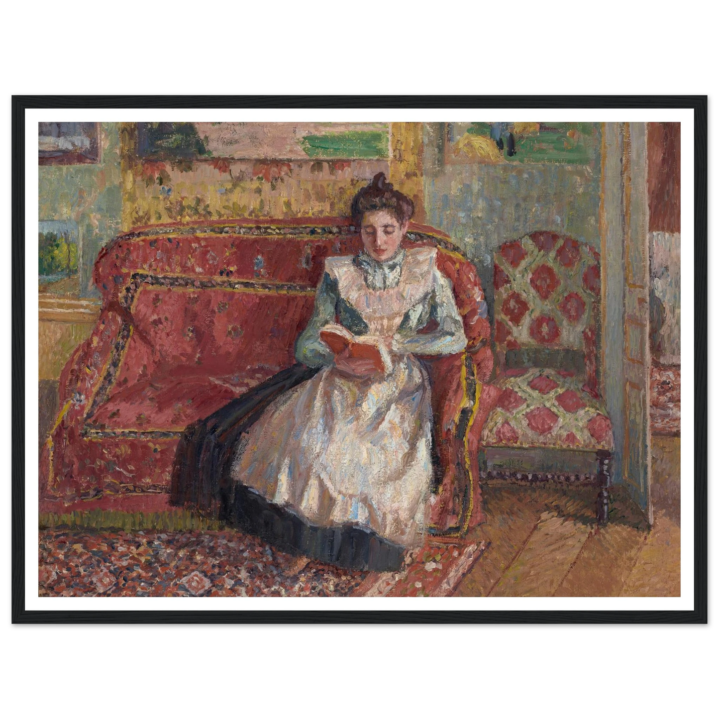 Jeanne Pissarro dite Cocotte, lisant (1899) Art Print | Camille Pissarro - Framed Poster - 30x40 cm / 12x16″ - Black frame