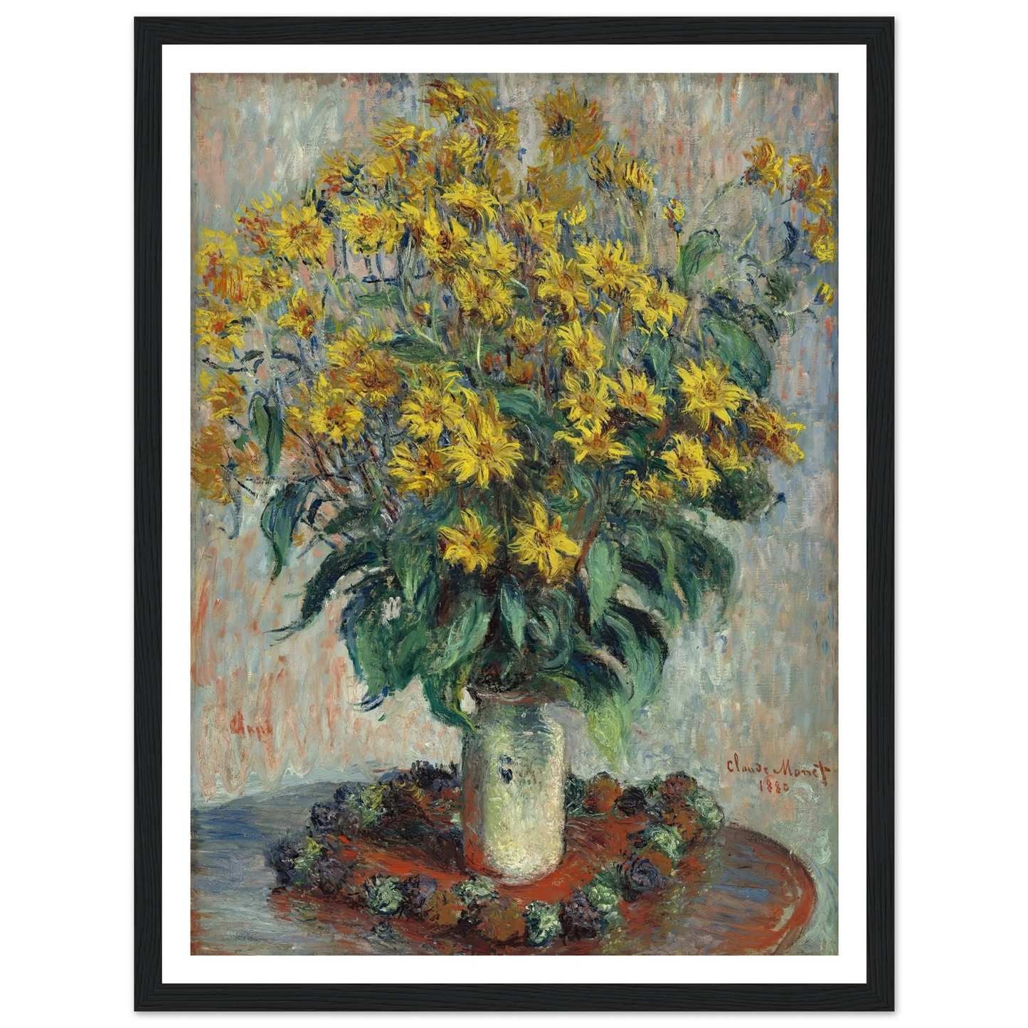 Jerusalem Artichoke Flowers (1880) Art Print | Claude Monet - Framed Poster - 30x40 cm / 12x16″ - Black frame